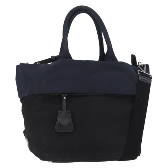 PRADA Hand Bag Nylon 2way Black Silver Auth ep14530A