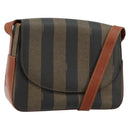 FENDI Pecan Canvas Shoulder Bag PVC Black Brown Auth ep14532-1