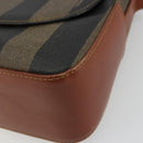 FENDI Pecan Canvas Shoulder Bag PVC Black Brown Auth ep14532-9