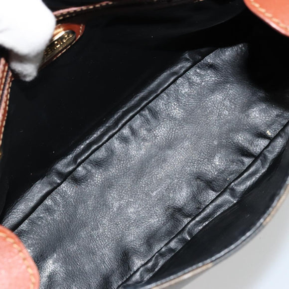 FENDI Pecan Canvas Shoulder Bag PVC Black Brown Auth ep14532