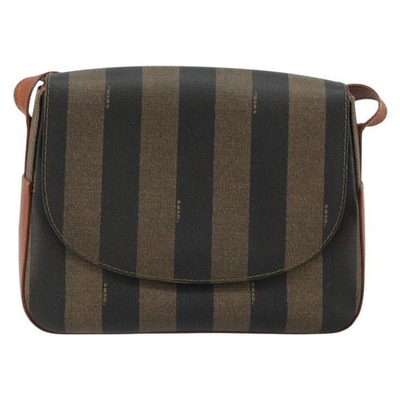FENDI Pecan Canvas Shoulder Bag PVC Black Brown Auth ep14532