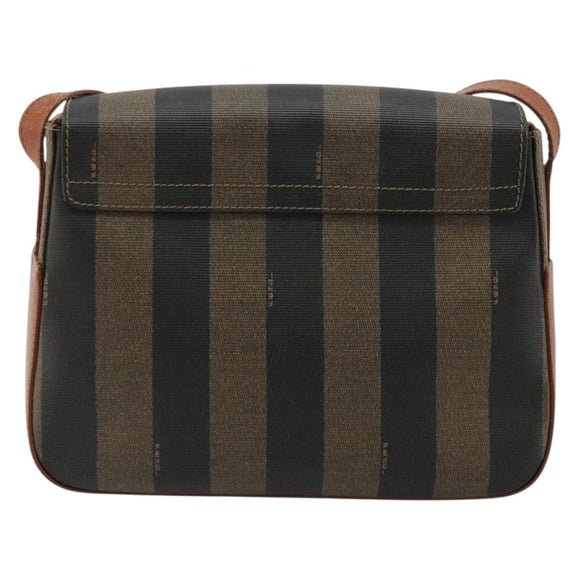 FENDI Pecan Canvas Shoulder Bag PVC Black Brown Auth ep14532