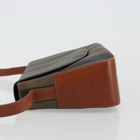 FENDI Pecan Canvas Shoulder Bag PVC Black Brown Auth ep14532