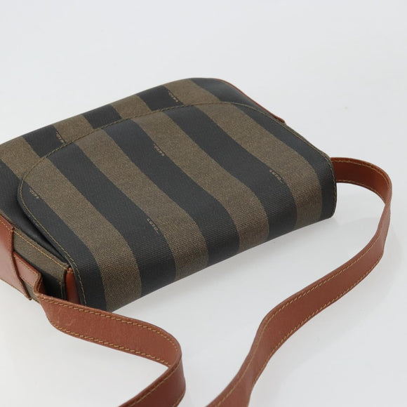 FENDI Pecan Canvas Shoulder Bag PVC Black Brown Auth ep14532
