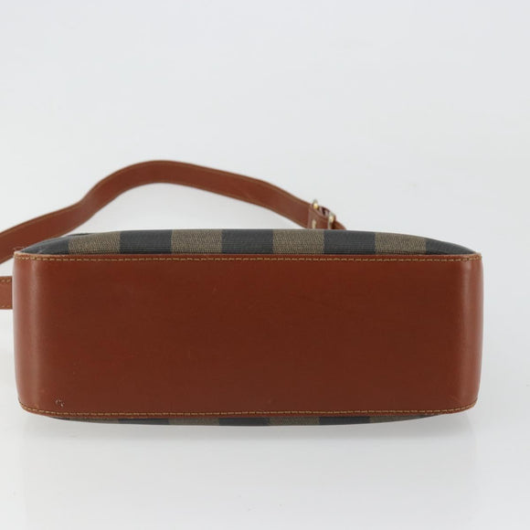 FENDI Pecan Canvas Shoulder Bag PVC Black Brown Auth ep14532