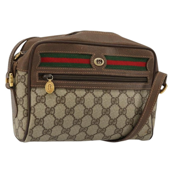 GUCCI GG Supreme Web Sherry Line Bag PVC Beige Gold 56 02 087 Auth ep14533