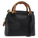 GUCCI Bamboo Hand Bag Leather 2way Black Gold 007 2032 0231 Auth ep14546-1