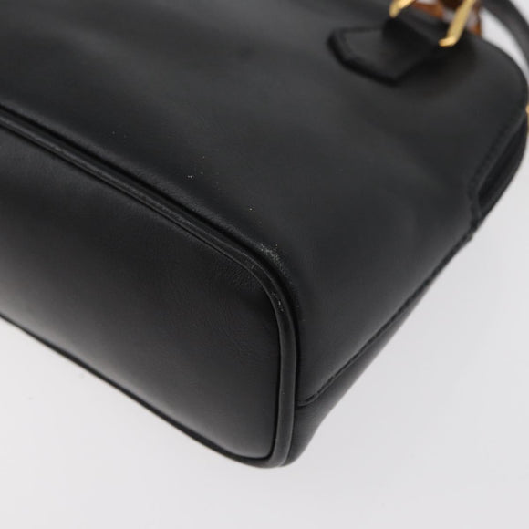 GUCCI Bamboo Hand Bag Leather 2way Black Gold 007 2032 0231 Auth ep14546