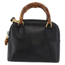 GUCCI Bamboo Hand Bag Leather 2way Black Gold 007 2032 0231 Auth ep14546-2