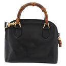 GUCCI Bamboo Hand Bag Leather 2way Black Gold 007 2032 0231 Auth ep14546-3