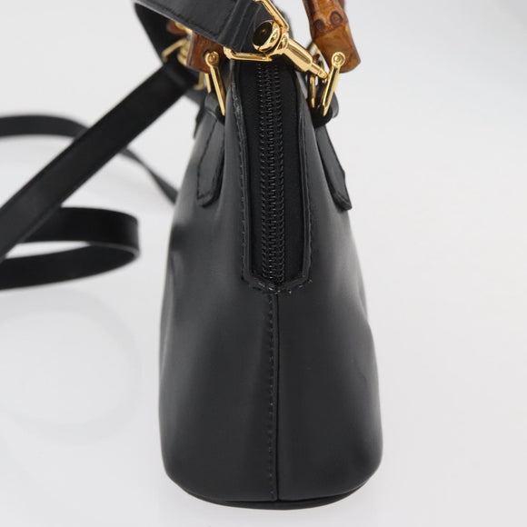 GUCCI Bamboo Hand Bag Leather 2way Black Gold 007 2032 0231 Auth ep14546