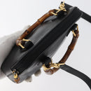 GUCCI Bamboo Hand Bag Leather 2way Black Gold 007 2032 0231 Auth ep14546-6