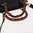 GUCCI Bamboo Hand Bag Leather 2way Black Gold 007 2032 0231 Auth ep14546-7