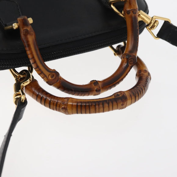 GUCCI Bamboo Hand Bag Leather 2way Black Gold 007 2032 0231 Auth ep14546