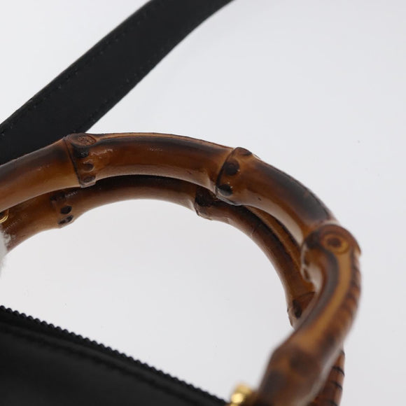 GUCCI Bamboo Hand Bag Leather 2way Black Gold 007 2032 0231 Auth ep14546