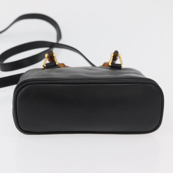 GUCCI Bamboo Hand Bag Leather 2way Black Gold 007 2032 0231 Auth ep14546