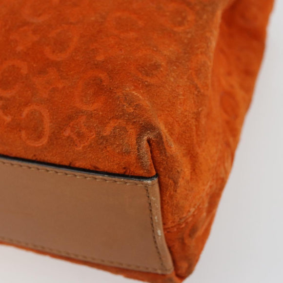 CELINE C Macadam Canvas Hand Bag Suede Orange Gold Auth ep14550