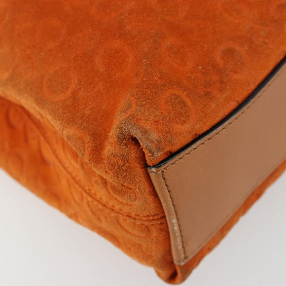 CELINE C Macadam Canvas Hand Bag Suede Orange Gold Auth ep14550