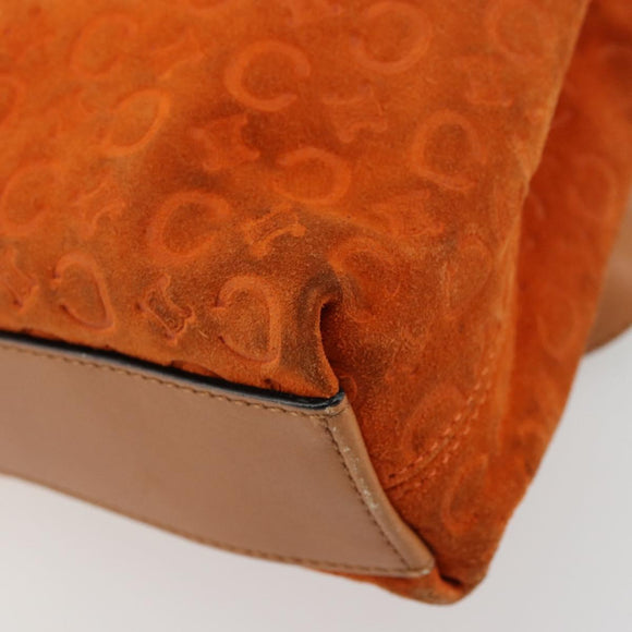 CELINE C Macadam Canvas Hand Bag Suede Orange Gold Auth ep14550