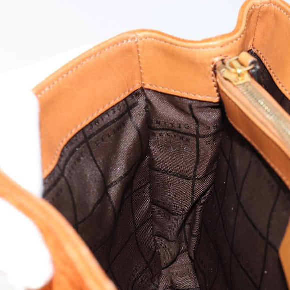 CELINE C Macadam Canvas Hand Bag Suede Orange Gold Auth ep14550