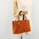 CELINE C Macadam Canvas Hand Bag Suede Orange Gold Auth ep14550-22