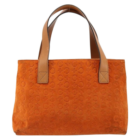 CELINE C Macadam Canvas Hand Bag Suede Orange Gold Auth ep14550