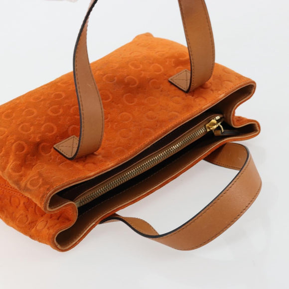 CELINE C Macadam Canvas Hand Bag Suede Orange Gold Auth ep14550