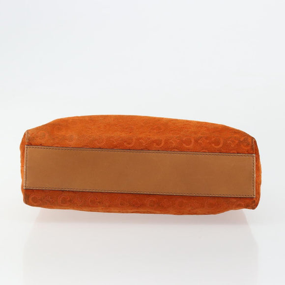 CELINE C Macadam Canvas Hand Bag Suede Orange Gold Auth ep14550