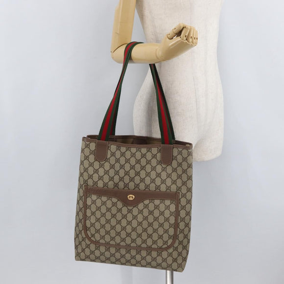 GUCCI GG Supreme Web Sherry Line Bag PVC Beige Gold 002 123 6487 Auth ep14554