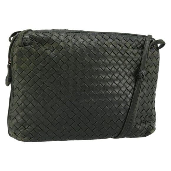 BOTTEGA VENETA INTRECCIATO Shoulder Bag Leather Green Gold Auth ep14556
