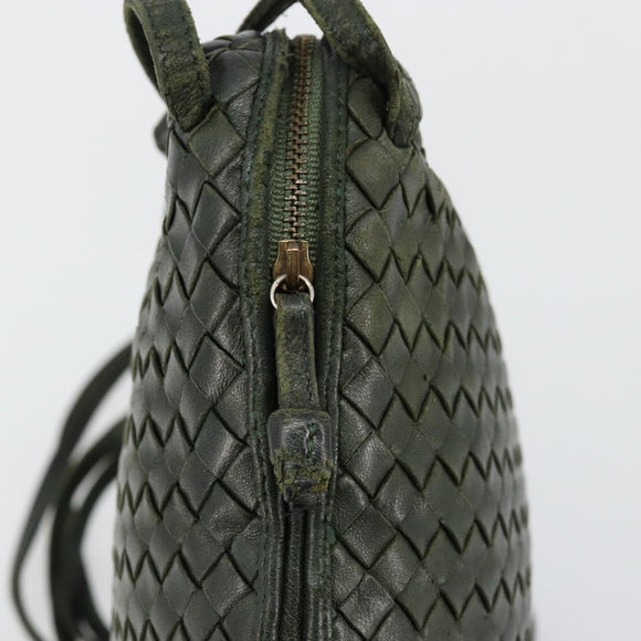 BOTTEGA VENETA INTRECCIATO Shoulder Bag Leather Green Gold Auth ep14556