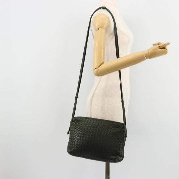 BOTTEGA VENETA INTRECCIATO Shoulder Bag Leather Green Gold Auth ep14556