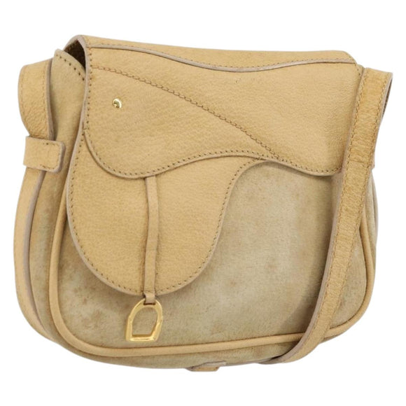 GUCCI Saddle Shoulder Bag Suede Beige Gold Auth ep14557