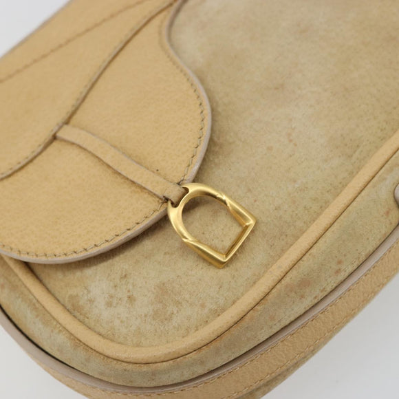 GUCCI Saddle Shoulder Bag Suede Beige Gold Auth ep14557