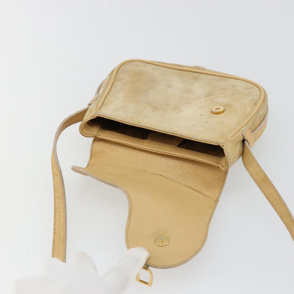 GUCCI Saddle Shoulder Bag Suede Beige Gold Auth ep14557