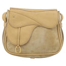 GUCCI Saddle Shoulder Bag Suede Beige Gold Auth ep14557-13