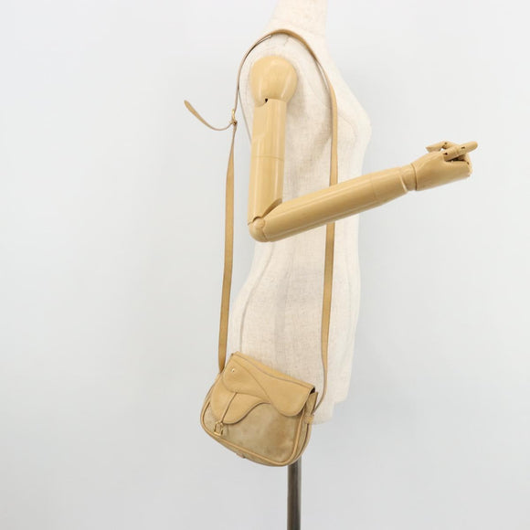 GUCCI Saddle Shoulder Bag Suede Beige Gold Auth ep14557