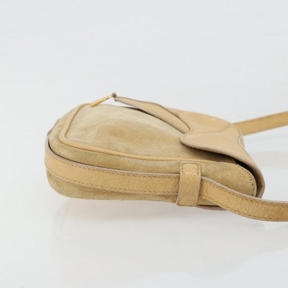 GUCCI Saddle Shoulder Bag Suede Beige Gold Auth ep14557