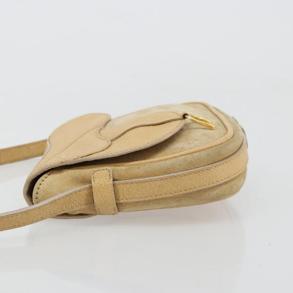 GUCCI Saddle Shoulder Bag Suede Beige Gold Auth ep14557