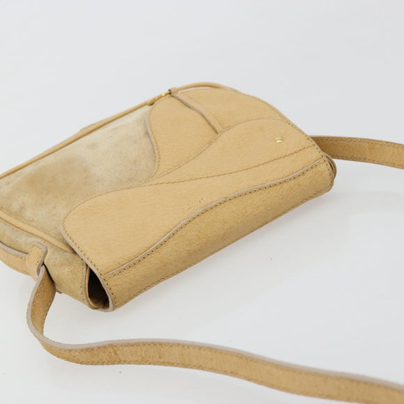 GUCCI Saddle Shoulder Bag Suede Beige Gold Auth ep14557