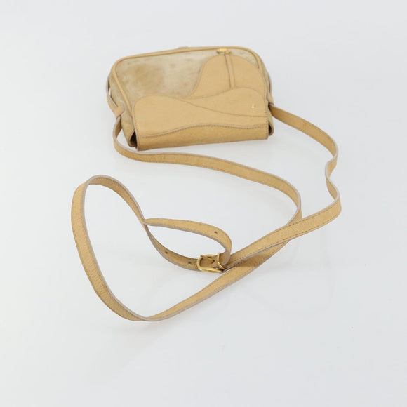 GUCCI Saddle Shoulder Bag Suede Beige Gold Auth ep14557