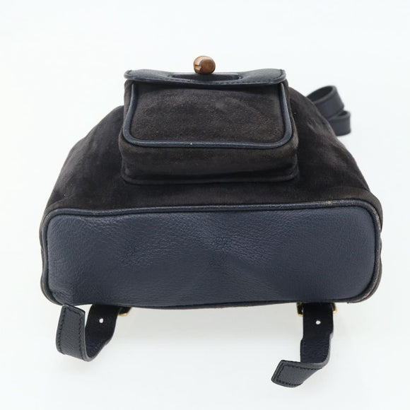 GUCCI Bamboo Backpack Suede Black Gold Auth ep14563