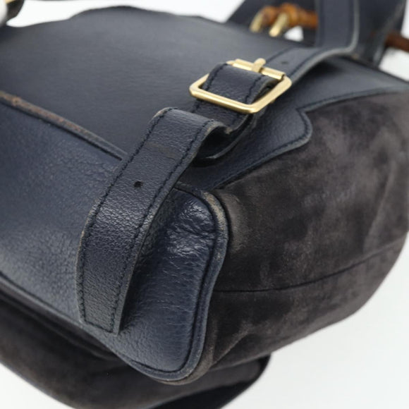 GUCCI Bamboo Backpack Suede Black Gold Auth ep14563