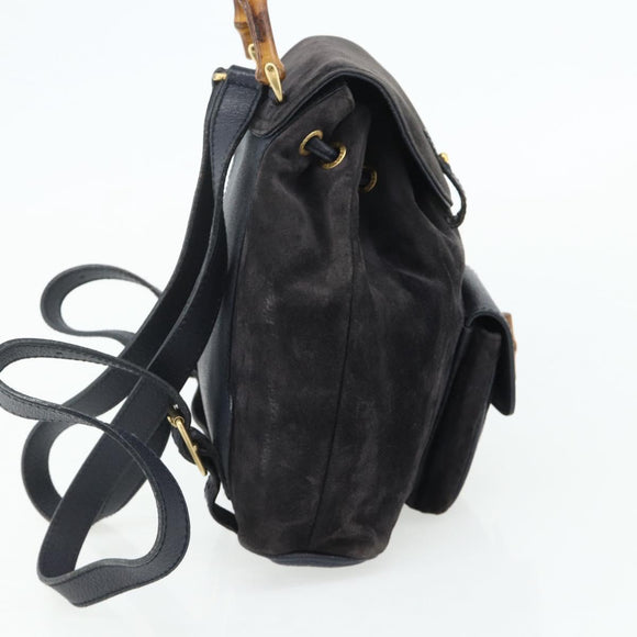 GUCCI Bamboo Backpack Suede Black Gold Auth ep14563