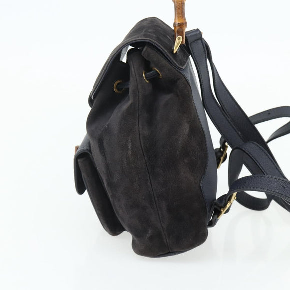 GUCCI Bamboo Backpack Suede Black Gold Auth ep14563