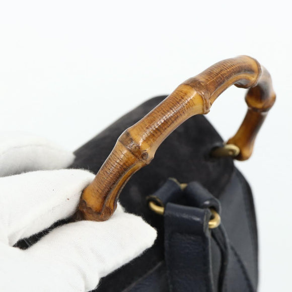 GUCCI Bamboo Backpack Suede Black Gold Auth ep14563