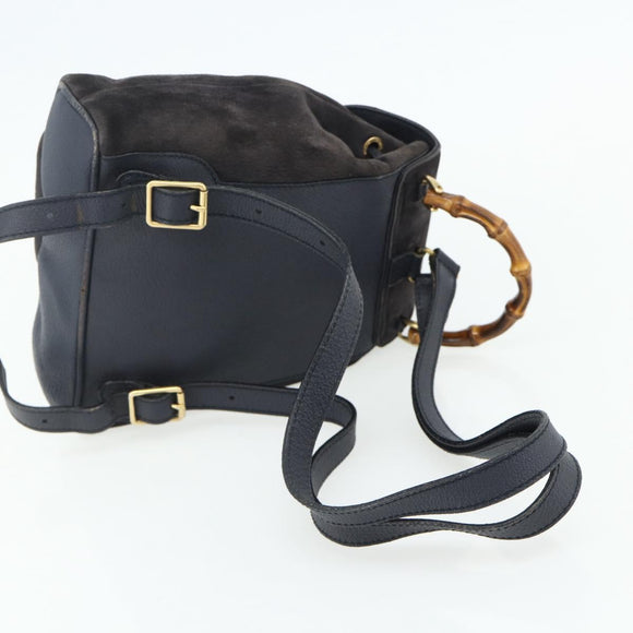 GUCCI Bamboo Backpack Suede Black Gold Auth ep14563