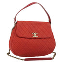 CHANEL Matelasse Chain Shoulder Bag Caviar Skin 2way Red Gold CC Auth ep14575V-1