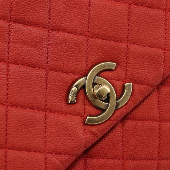 CHANEL Matelasse Chain Shoulder Bag Caviar Skin 2way Red Gold CC Auth ep14575V