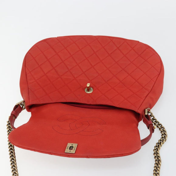 CHANEL Matelasse Chain Shoulder Bag Caviar Skin 2way Red Gold CC Auth ep14575V